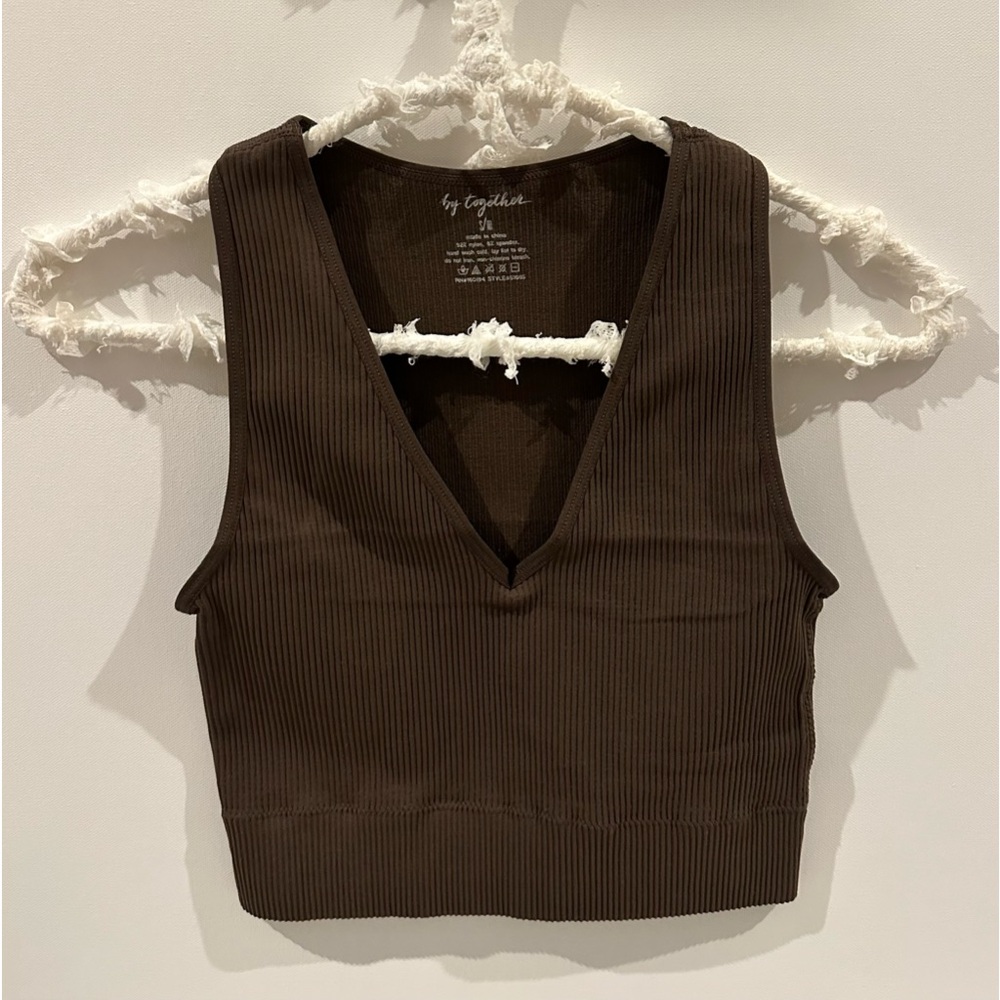By Together Brown Ribbed Crop Top